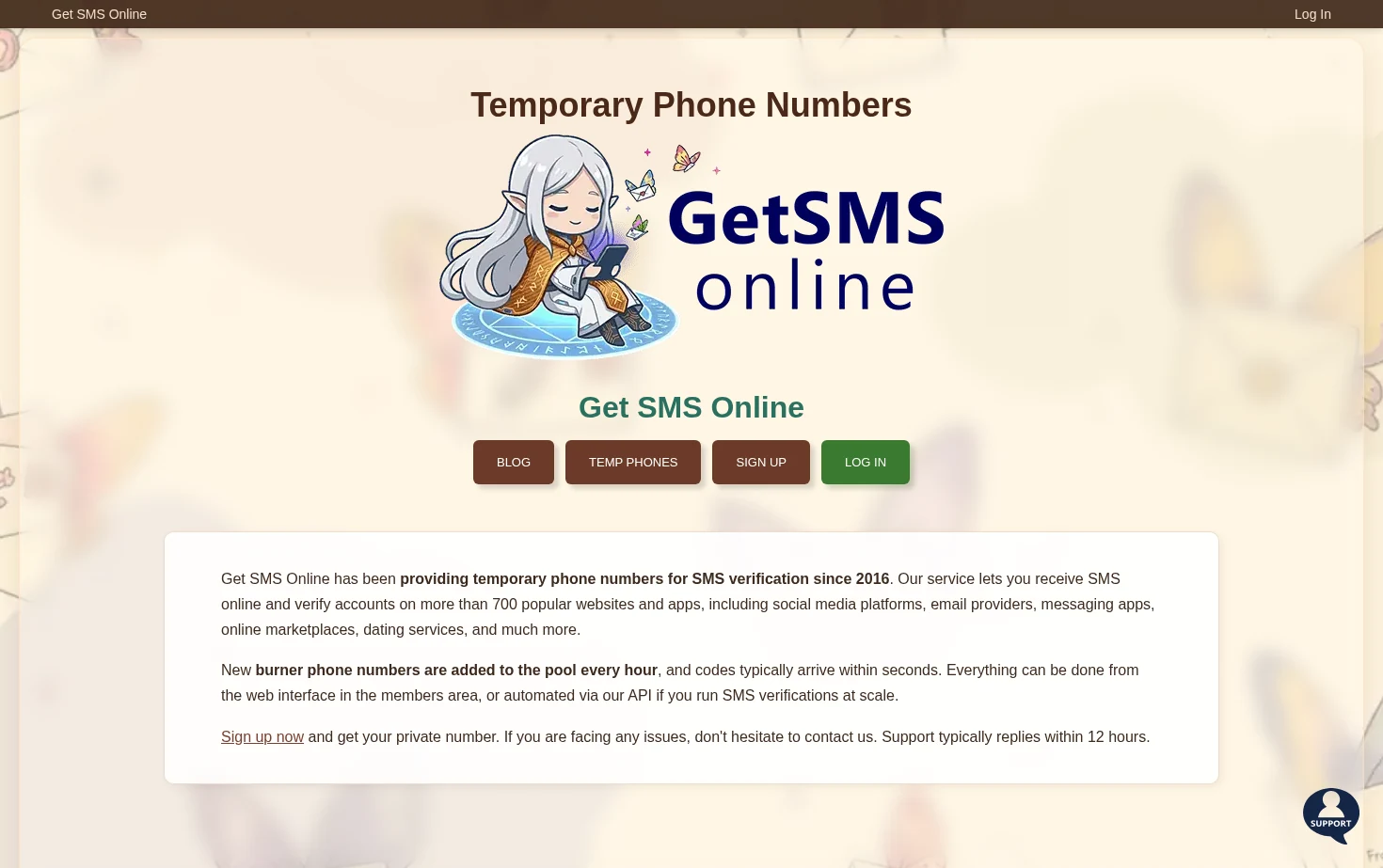 Get SMS Online 页面快照